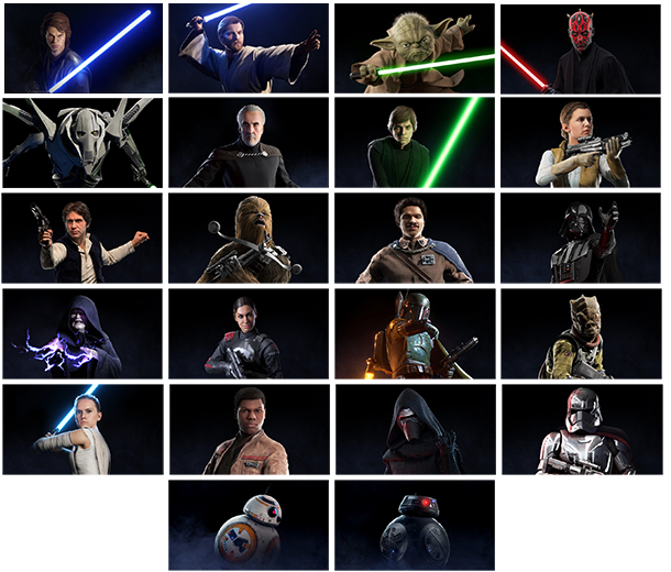 postacie w grze Star Wars Battlefront 2 Celebration Edition