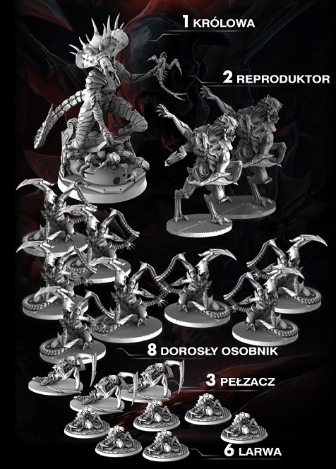 Figurki obcych z gry planszowej Nemesis