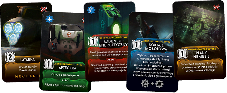 Karty akcji z gry planszowej Nemesis