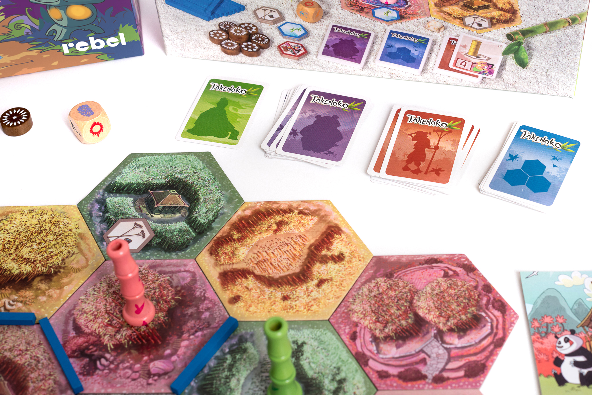 Żetony i plansza z gry planszowej Takenoko