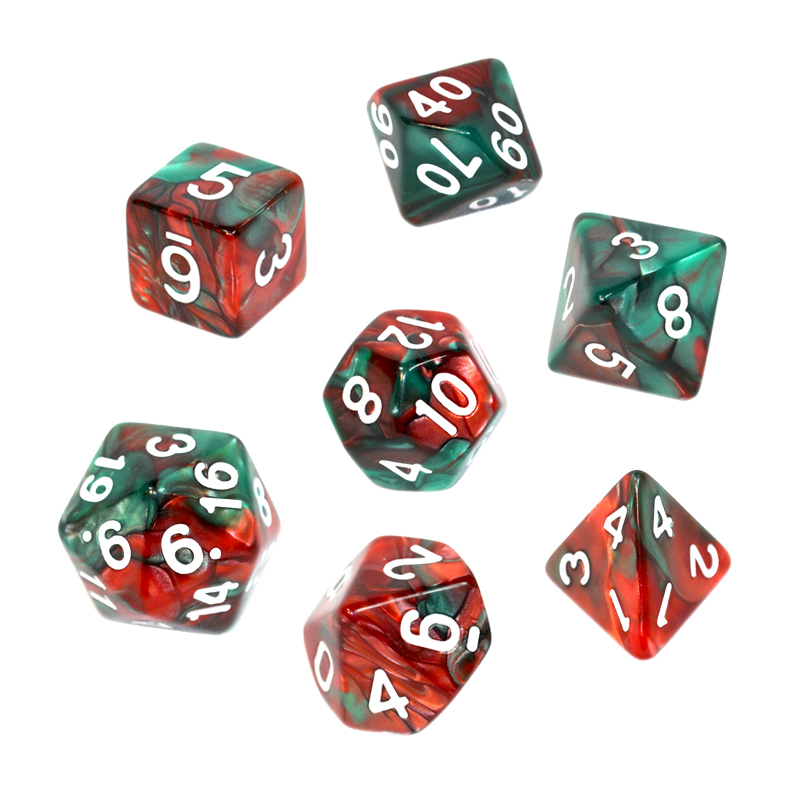 Komplet kości REBEL RPG - Dwukolorowe - Czerwono-zielone