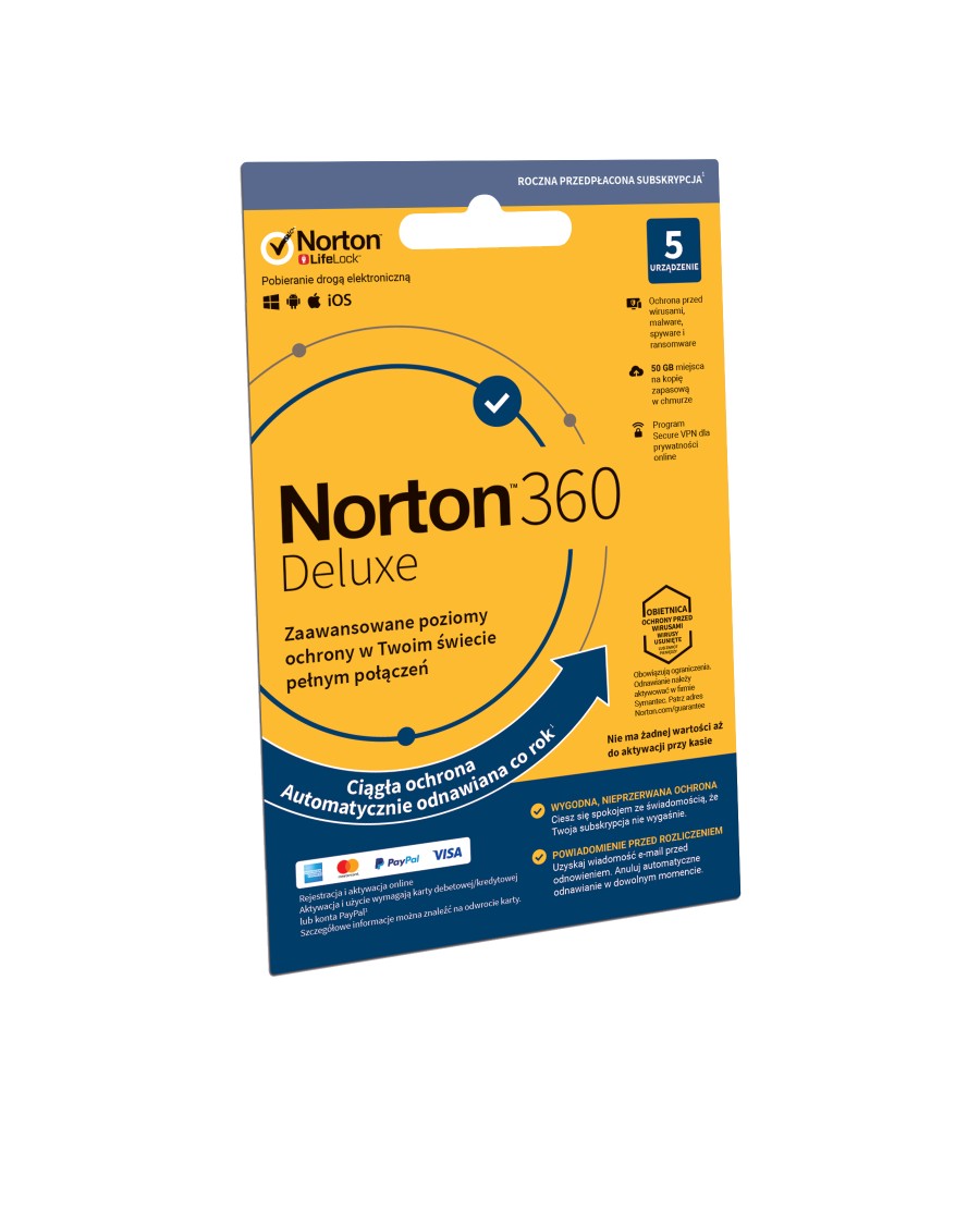 Program Antywirusowy Norton 360 Deluxe 50GB (5 urządzeń, 12 miesięcy)