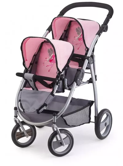 Bayer Bliźniaczy Wózek dla lalek różowo szary z wróżką 26508AA